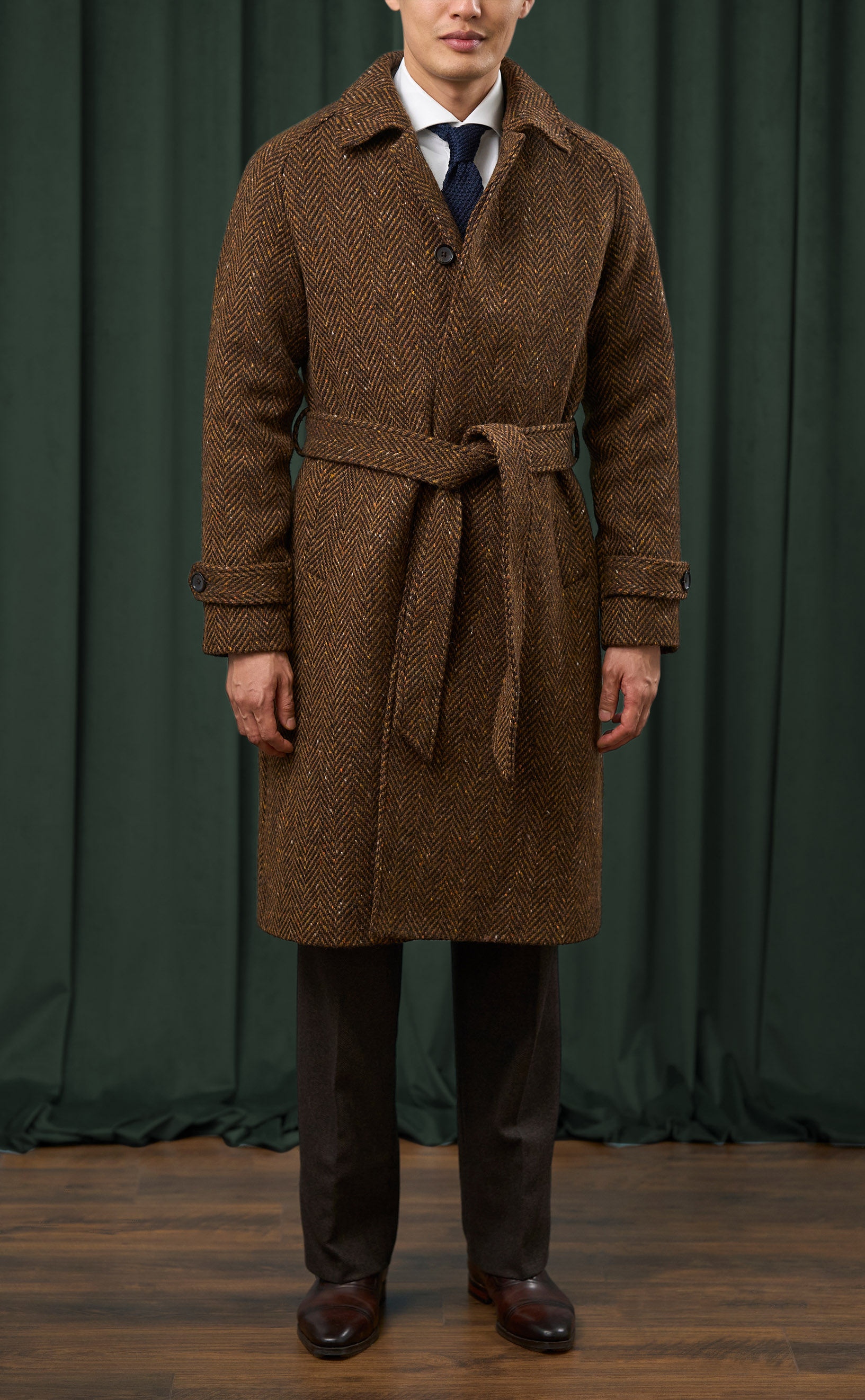 Rust Herringbone Balmacaan Coat